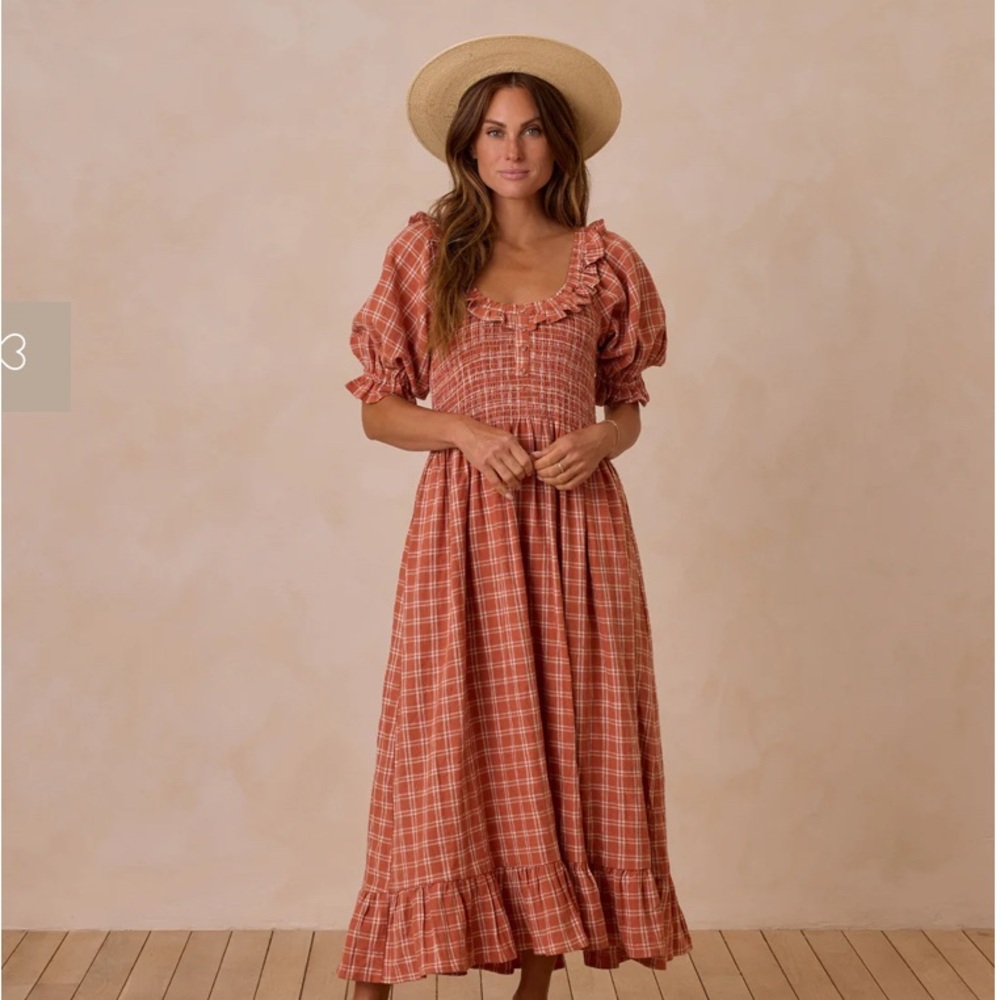 Rylee + Cru Lexi Terracotta Plaid Maxi Dress